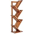 WoodMarwar Solid Sheesham Wood Book Shelf | Wooden Tree Shape Bookshelf | Free Standing Bookcase with 6 Open Shelf Storage | Utility Organizer Shelves for Living Room | Rosewood, Natural Finish