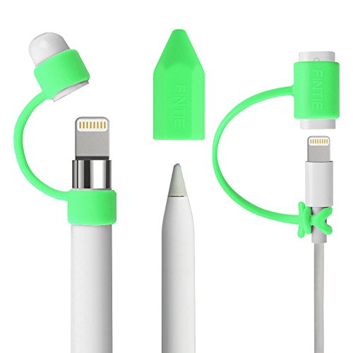 [3-Pack] Fintie Apple Pencil Stift Kappehalter/ Schreibfeder-Abdeckung/ Halterung für Lightning Kabel Adapter für den iPad Pro Pencil (Apple Pencil, Ladekabel und Adapter sind nicht im Lieferumfang enthalten), Fluoreszierende Grün