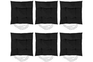 Gardenista Garden Chair Seat Cushion with Ties | Slip Free Hypoallergenic Tufted Pad | Water Resistant Thick Quality | Great for Indoors & Outdoors | Secure Ties (6 Piece, Black)
