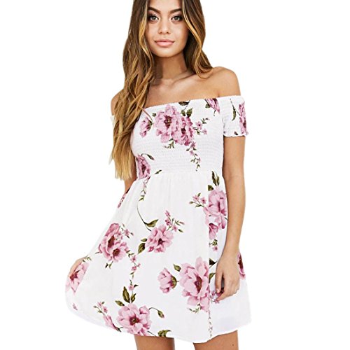 kleid damen Kolylong® Frauen elegant aus Schulter Blumen gedruckt Kleid Minikleid Party Kleid Strandkleid Abendkleid Sommer kurzes Kleid (S, Rosa) kleid damen Kolylong® Frauen elegant aus Schulter Blumen gedruckt Kleid Minikleid Party Kleid Strandkleid Abendkleid Sommer kurzes Kleid (S, Rosa)