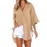 Damen Frauen Stehkragen Langarm Casual Täglichen Party Strand Urlaub Lose Tunika Tops T-Shirt Bluse Frühling Herbst Elegant Damen Frauen Casual Patchwork 1/8 Ärmeln Baumwolle Leinen Oversize Casual Täglichen Party Strand Lose