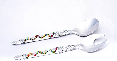 Salad Servers Stainless Steel African Beadwork Xmas Christmas Gift Handcrafted ZigZag Pattern