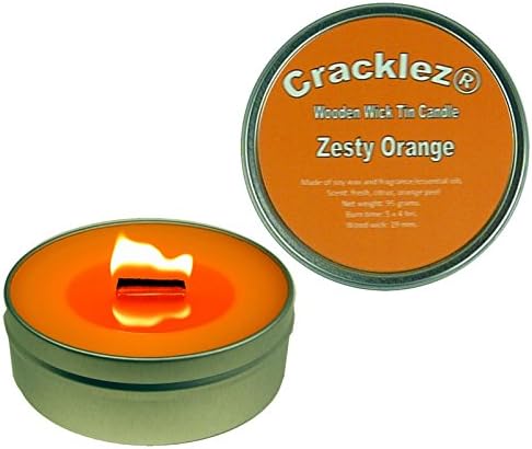 Cracklez Crackling Scented Wooden Wick Tin Candle Zesty Orange.