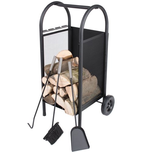 TecTake Kaminholzwagen mit Schaufel, Schürhaken und Besen - 2