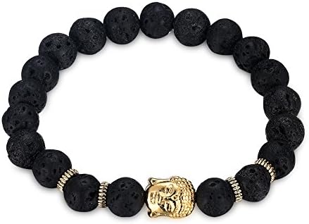 KOLOVEADA Elastic Lava Healing Diffuser Bracelets for Mens Woman Round Black Beads Balancing Energy Buddha Meditation Prayer Charm Bracelet