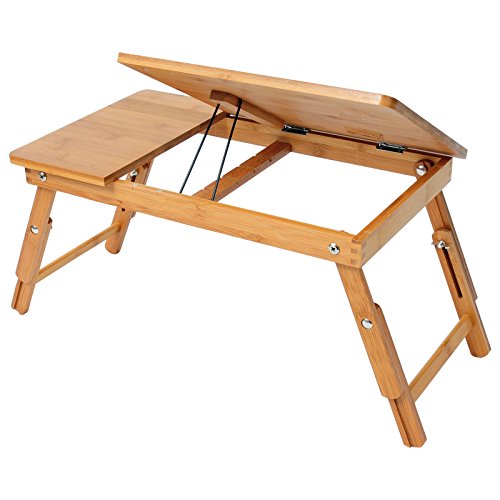 WOLTU BT09br Laptoptisch Bambus Notebooktisch höhenverstellbar faltbar Betttisch PC Tisch Schreibtisch mit Ablage für Maus und Bücher ca.50 x 30 x 20-27 cm - 3