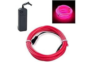 ENNRIXIN EL Wire,3M/9.84ft Neon Lights,Portable Neon Glowing Strobing Electroluminescent Wire,Powered by Battery,for Halloween,Christmas Festival,DIY Decoration,Bar Car Sign, Pink, 3M/9ft