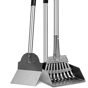 Upgraded Dog Pooper Scooper Set, 3 Pack Adjustable Long Handle Metal Tray, Rake and Spade Poop Scoop with Bin for Pet Waste Removal, No Bending Clean Up for Large and Small Dogs