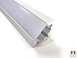  Profilo Alluminio Angolare 2mt Cover Opaco Per Strip Led Made In Italy