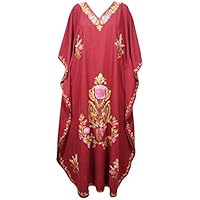 Women Kaftan Dress Cotton Embroidered Design Red Kimono Caftan One Size