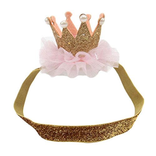 Ouneed Cute Hairband Baby Hair Band Elastic Flower Crown Headwear (Gold)