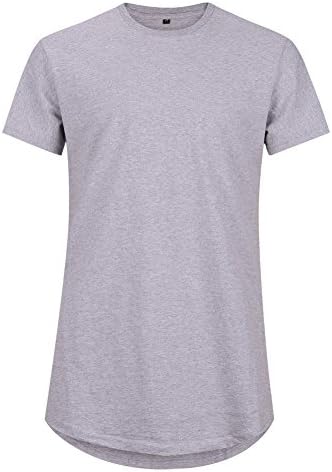 OQIU Mens Extended Hip Hop SWAG Extra Long Line Tail Elongated Curved T Shirts Grey L