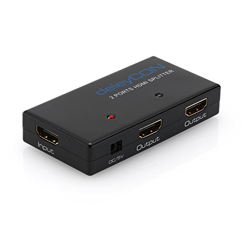 deleyCON HDMI Splitter / Verteiler 2 Port Automatisch – 3D Ready bis 1080p – mit Verstärker – [1x IN / 2x OUT] - 3