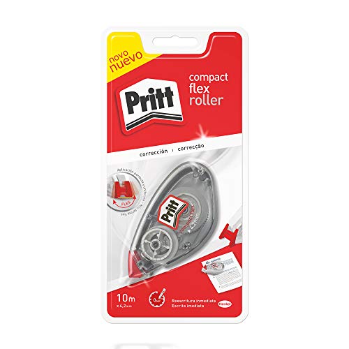 Pritt Roller Compact, corrector roller para tapar errores, correctores de bolígrafo y textos impresos, versátil corrector blanco para frases y letras, 4,2mm x 10m