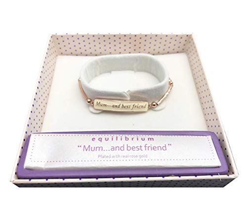 Equilibrium - Pulsera para el Día de la Madre bañada en oro rosa con una barra esmaltada con cita en inglés"Mum" Pulsera para mamá y mejor amigo