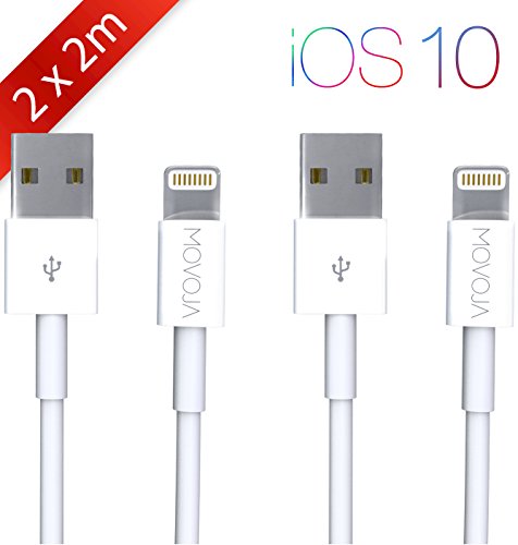 2 x 2 Meter Lightning Kabel MOVOJA® | Lightning zu USB Kabel (2 Stück) | Apple Ladekabel [Lebenslange Garantie] für iPhone 7 / 6s / 6 / iPhone 6 Plus / 6s Plus / 7 Plus, iPhone 5 / 5s / SE, iPad Air 2 / Mini 3 / iPod 5 / Nano 7 - MOVOJA®
