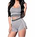 Produktbild ZEZKTDamen Sport Yoga Outfit BH + Short Elastizität Sportwear Fitness Anzüge Frauen Yoga Workout Jogging Sport-set Sportanzug Beiläufig 2 Stück High Waist Oberteil Kurze Hose Jumpsuit (S, Grau)
