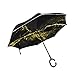 Produktbild XiangHeFu Double Layer seitenverkehrt Rückseite Regenschirme Abstrakt Tinte Marmor Stein Textur Schwarz Gold Faltbar Winddicht UV-Schutz Big Gerade für Auto mit C-Förmigem Henkel