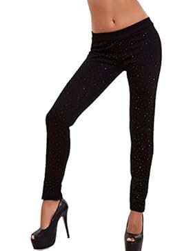 Toocool - Pantaloni donna elasticizzati STRASS neri skinny eleganti nuovi CR-1810-1