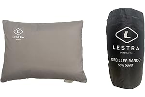 Lestra Outdoor – Oreiller Rando – Coussin de Randonnée Compressible – Léger & Confortable – 50% Duvet de Canard – 45 x 35 – 260 g Gris Taille Unique - Fabrication Française