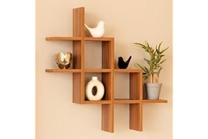Shoper cart Floating Wall Mounted Wooden Shelf Stylish Display Organizer, L-Shaped Wall Shelf for Living Room, Bedroom, Kitchen, Hallway, 17" Length, Yellow