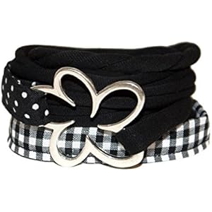 Wickelarmband black and white aus Stoff - Handmade - Metallelement Blume