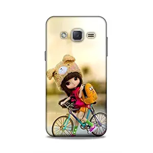 Jellybird Premium Lovely Cute Stylish Slim Lightweight Shock Proof Hard Back Case Mobile Cover for Samsung Galaxy J2 (2015) (Cute Doll Riding Bicycle 3D Printed)