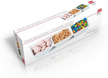 White Porcelain 3 Compartment Snack Sweet Nuts Serving Plate Dish (Set of 2)