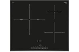 Bosch PID651FC1E Hogar Serie 6 PVJ631FB1E Induktionskochfeld, 60 cm, 17 Leistungsstufen, 3 Kochzonen, großer Bereich 28 cm I lineare Siebdruck, schwarz, Edelstahl, Noir/Acier Inoxydable