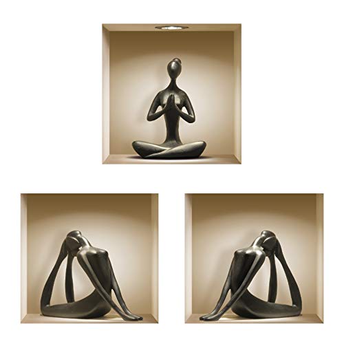 DIY Pegatinas Etiquetas para Pared Desmontables de Vinilo 3D Arte Mágico de Nisha, Conjunto de 3, Yoga Negro