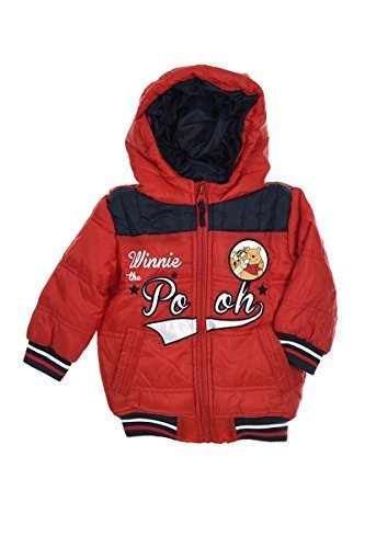 Disney - Winnie The Pooh Quilted Down Jacket With Patch And Removable Hood - Red - 12 Months