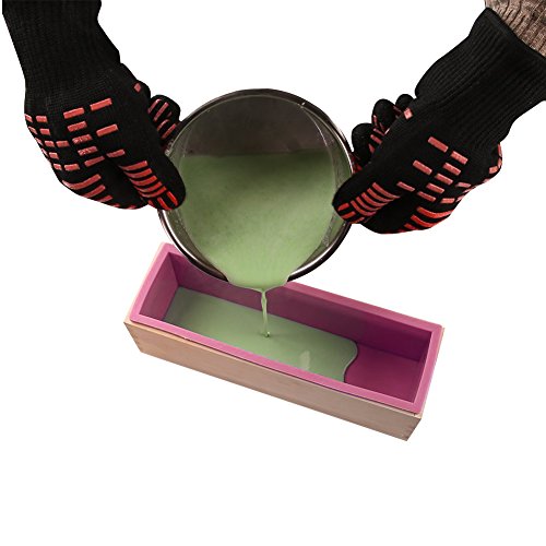 Hihoddy Silikon rechteckig DIY Seife, rechteckige Silikonform mit Holzkiste, Kerze, Toast, Gelee, Pudding mit Holz Form Box hausgemachte 1.2L/42oz – rose - 3