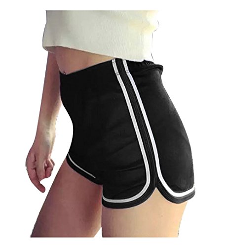 iMixCity Mujer Pantalones Cortos Deportivos Pantalones Cortos Metálicos Brillantes Pantalones Cortos de Yoga Salón Activos Pantalones Cortos de Baile con Bordes de Colores (L, Negro)