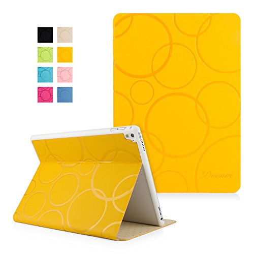 iPad Air 2 Hülle, Deenor Colour Series Premium PU Leder Ultra Slim Light Weight Auto aufwachen / Schlaf Funktion Schutzhülle Hülle für Apple iPad Air 2 iPad 6. (Orange circles)