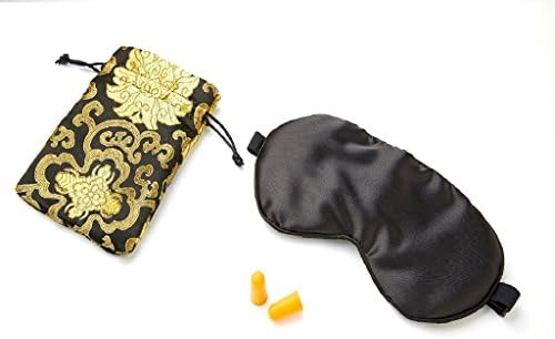 JAWINKI Silk Eye Mask / Sleep Mask - with Soft Adjustable Strap to Fit on All Head Sizes, For Men and Women, Carry Pouch and Ear Plugs Included for Free, Gift Set (Black)