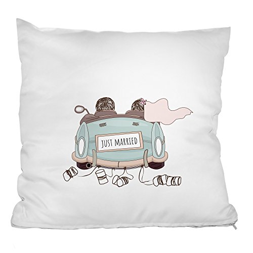 Personello® Just Married Kissen mit Hochzeitsauto Motiv für Geldgescheine, originelles Geldgeschenk zur Hochzeit, 40x40 cm, inklusive Füllung