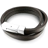 Adisaer Edelstahl Armbänder Herren Armreifen Charms Armband Braun Silber Magnetic Spange Tribal Leder Armband 9.0 inches