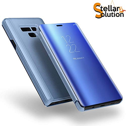 Stellar Solution Luxury Cover Clear View Electroplated Mirror Case Full Body Protective Standing Flip Cover for Samsung Galaxy Note 9 (Blue)