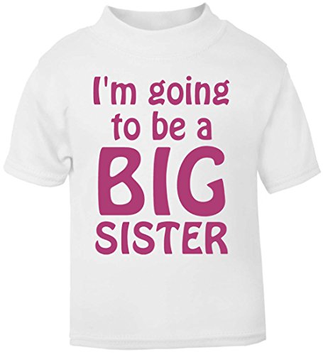 I'm Going To Be A Big Sister T-Shirt. (3-6 months, White T-Shirt - Fuchsia Vinyl)