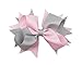 PrettyBoutique 5.5 Inches Girls 2 Colours Large Grosgrain Hair Bow Alligator Clip (Light Pink/Grey)