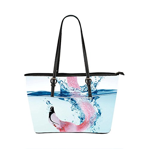 Custom Flamingo Design Leather Tote Bag Shoulder Work Messenger (Large)