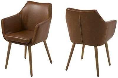 AC design furniture fauteuil 0000055607 trine - 58 x 58 x 84 cm, assise cuir, dos vintage cognac, structure bois, chêne, ölbehandelt