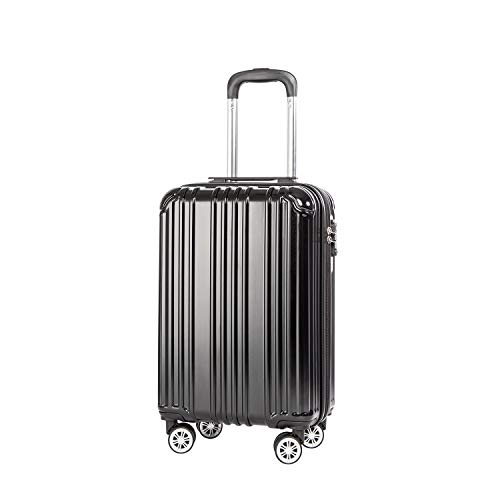 COOLIFE Expandable Suitcase(Only L Size Expandable) Hardshell Luggage Lightweight Durable PC+ABS Material with TSA Lock and 4 Spinner Wheels (Black, S(55cm 32L)_Carry on)