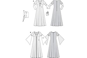 Burda Patrón 7468 Histórica Vestido, Gorro Medieval