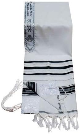 Acrylic Tallit (imitation Wool) Prayer Shawl in Black and Silver Size 18" L X 72" W
