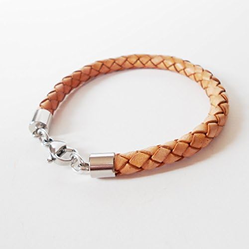 Natural Leather Bracelet for him her 6mm Braided Cuff