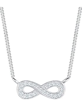 Elli Premium Damen-Kette mit Anhänger Infinity Unendlichkeit Trendsymbol 925 Silber Diamant (0.23 ct) Brillantschliff...