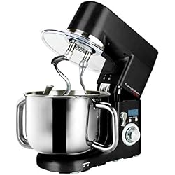 Techwood CS-1516 1500W Professionnel Robot Pâtissier Fontes Aluminium, 7 Vitesses avec Bol 10L, 7,5Kg, Noir