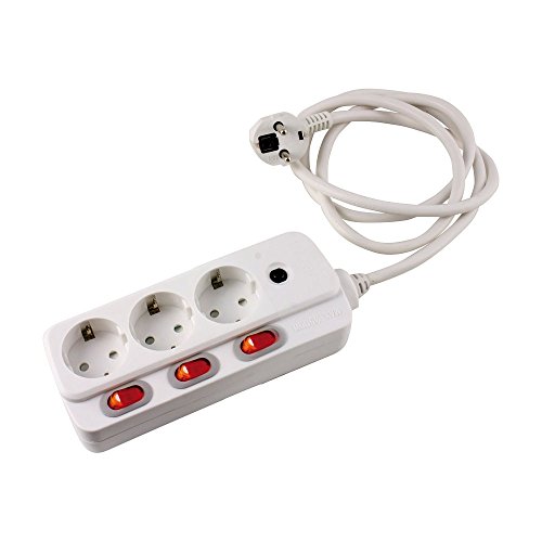 Preisvergleich Produktbild Heitronic Tischsteckdose, abschaltbar, weiß, Kabel 150cm, mit Kindersicherung, 3-fach