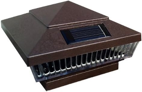 12-Pack Solar HAMMERED BROWN Finish Post Deck Fence Cap Lights for 4 X 4 PVC/Vinyl Post With White LEDs and Vertical-lined Clear Lens -GREEN NATURAL SOLAR by Atlantic Solars